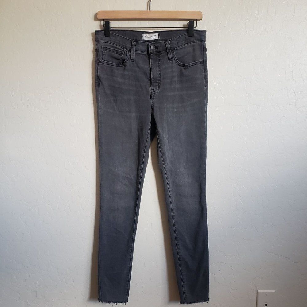 Madewell 9" Mid-Rise Skinny Jeans Raw Frayed Hem Faded Black Sea Size Women's 28